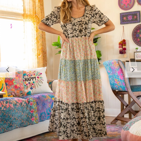 NATURAL LIFE Dresses & Skirts - NEW bohemian floral tiered maxi dress w/lace trim